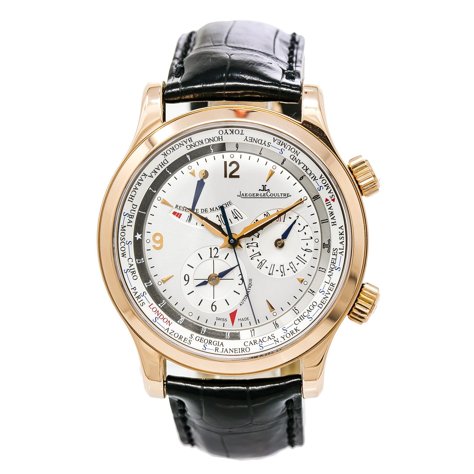 Image of Jaeger LeCoultre Master World 146.2.32.S 18K Rose Gold & Leather Automatic 42mm Mens Watch