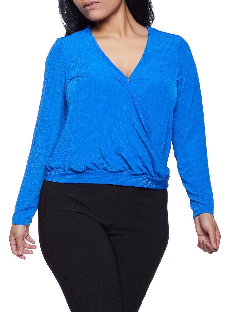 Plus Size Faux Wrap Ribbed Knit Top