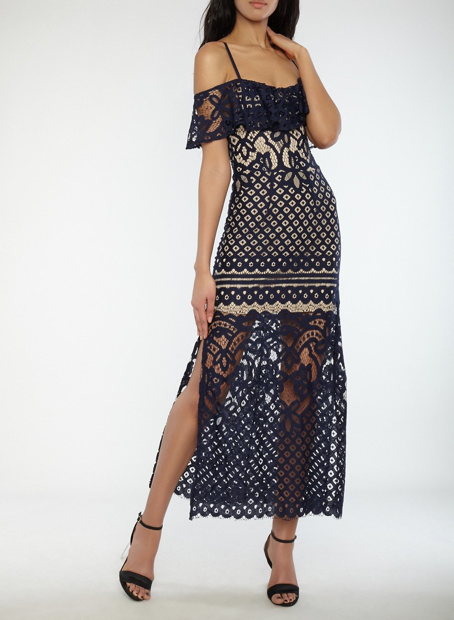 Crochet Off the Shoulder Maxi Dress