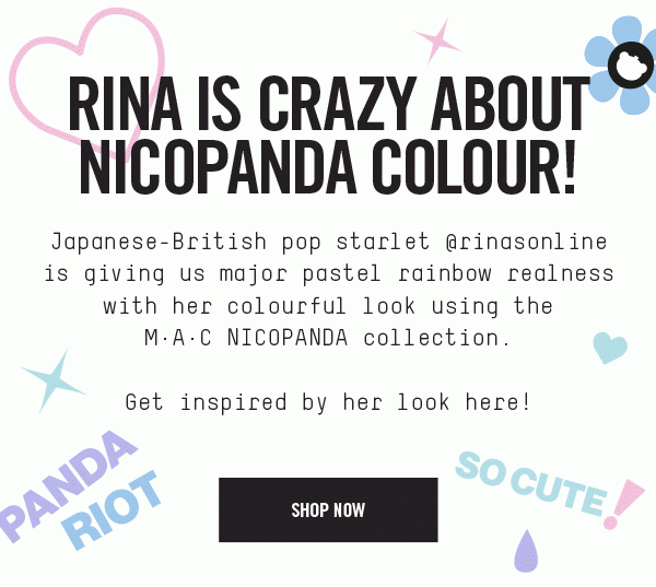 RINA IS CRAZY ABOUT NICOPANDA COLOUR! Japanese-British pop starlet @rinasonline is giving us major pastel rainbow realness with her colourful look using the M·A·C NICOPANDA collection. Get inspired by her look here! SHOP NOW
