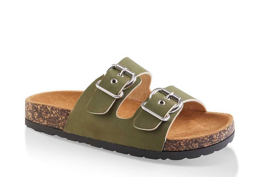 Double Buckle Footbed Slides