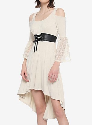 IVORY & LACE COLD SHOULDER HI-LOW DRESS