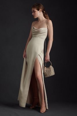 BHLDN Remy Cowl-Neck Faux-Wrap Satin Gown