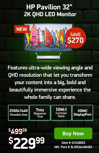 HP Pavilion 32" QHD 2560x1440 7ms LED-LCD Monitor | 41240003 | Shop Now
