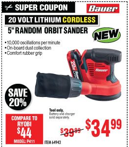 View20V Hypermax? Lithium 5 in. Random Orbital Sander- Tool Only