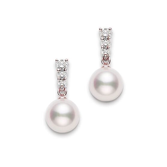 Mikimoto Morning Dew Rose Gold Cultured Akoya Pearl & Diamond Earrings 18K