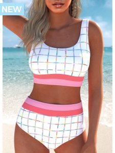 ROTITA Patchwork White Multi Stripe Print Bikini Set