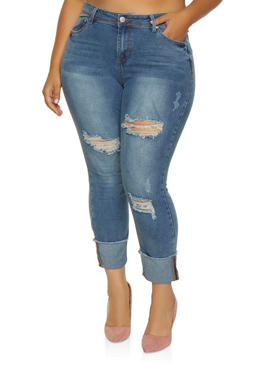 Plus Size Almost Famous Distressed Fixed Cuff Jeans