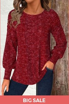 ROTITA Wine Red Round Neck Long Sleeve T Shirt