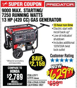 View 9000 Max Starting/7250 Running Watts, 13 HP (420cc) Generator CARB with GFCI Outlet Protection