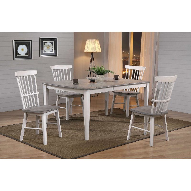 Newark Farmhouse Whitewash and Gray 5 Piece Dining Room Set with Swivel Chairs