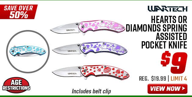 Wartech Hearts or Diamonds Spring Assisted Pocket Knife