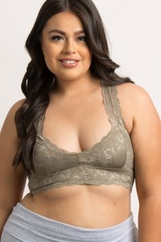 Taupe Solid Lace Racerback Plus Bralette