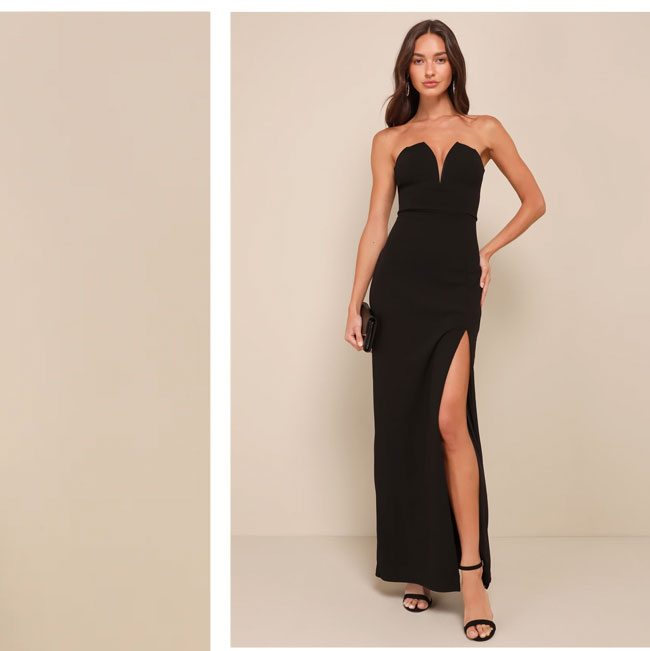 Image of Dedicated To Glamour Black Strapless Maxi Dress