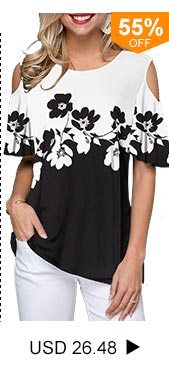 Cold Shoulder Color Block Flower Print T Shirt