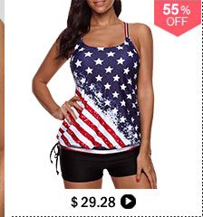 Strappy Back American Flag Print Blouson Tankini Set