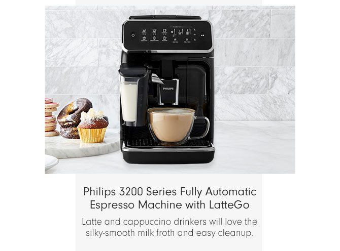Philips 3200 Series Fully Automatic Espresso Machine with LatteGo - Latte and cappuccino drinkers will love the silky-smooth milk froth and easy cleanup.