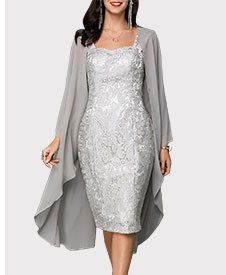 Open Front Top and Tie Back Lace Sheath Dress