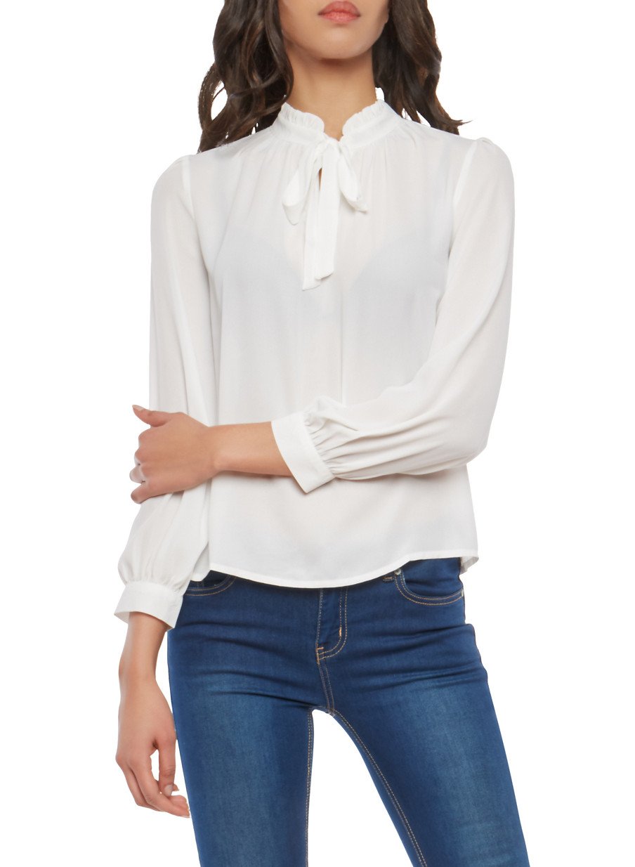 Tie Keyhole Neck Blouse