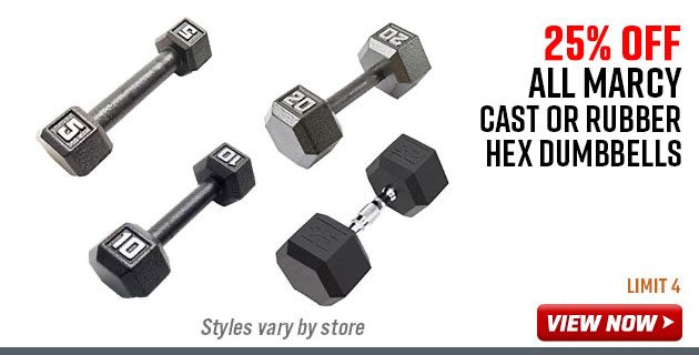 ''25% OFF All MARCY Cast or Rubber Hex Dumbbells''