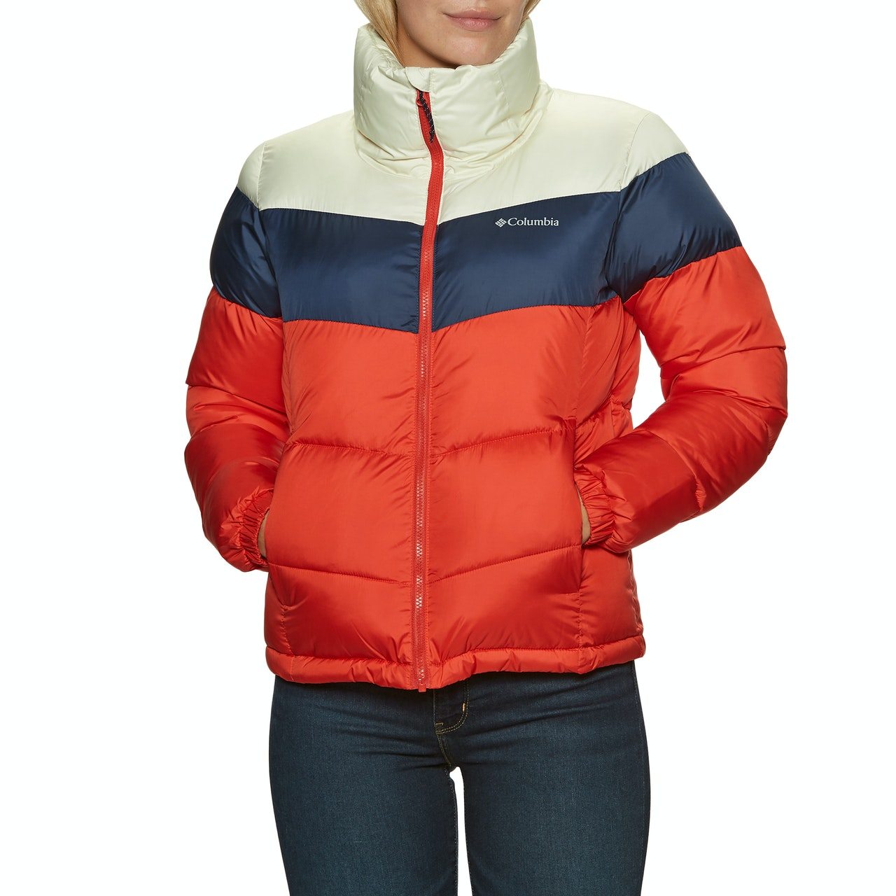 Columbia Puffect Color Blocked Womens Jacket - Bold Orange Nocturnal Chalk
