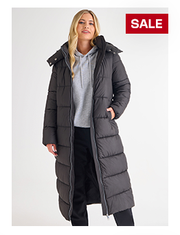 Womens Black Extra Longline Padded Coat