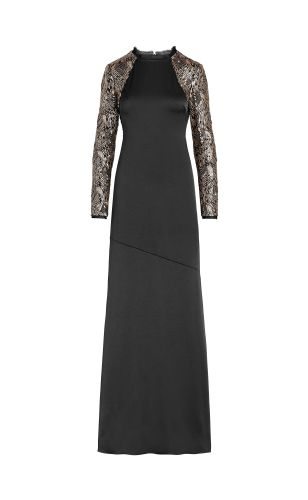 Miabella Embellished Satin-Backed Crepe Gown - Black