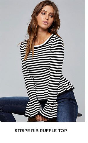 STRIPE RIB RUFFLE TOP