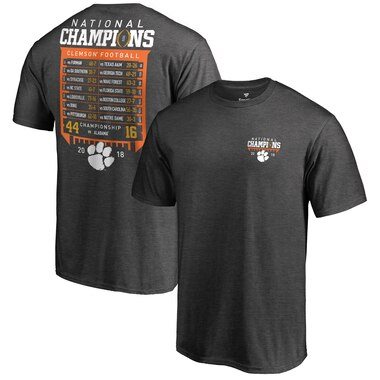 Clemson Tigers Fanatics Branded College Football Playoff 2018 National Champions Hard Count Schedule T-Shirt - Dark Heather Gray