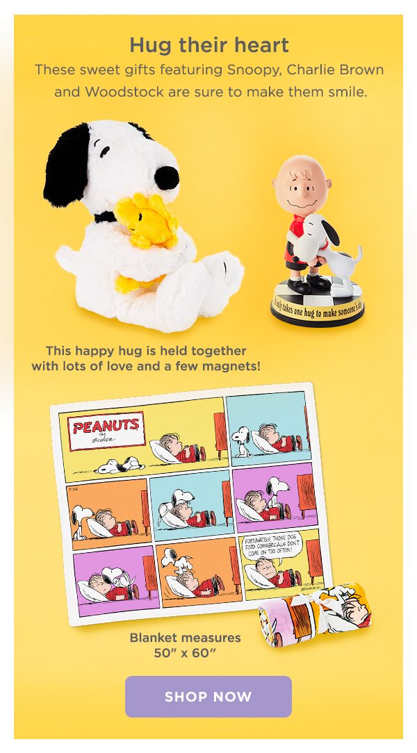 Make them smile with cute and cuddly Peanuts gifts.