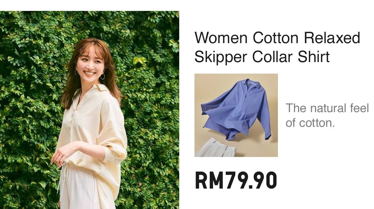 WOMEN COTTON RELAXED SKIPPER COLLAR SHIRT