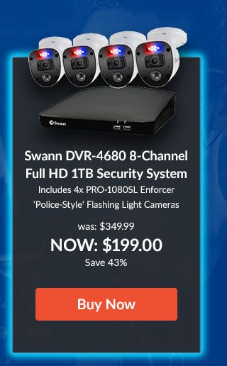 Swann DVR-4680 8-Channel Full HD 1TB Security System Includes 4x PRO-1080SL Enforcer 'Police-Style' Flashing Light Cameras