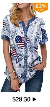 Flag Print Notch Neck Short Sleeve T Shirt