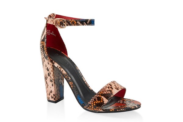 Snake Print Ankle Strap High Heel Sandals