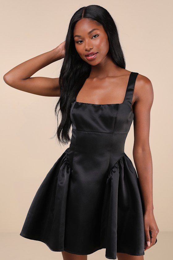 Image of Adorable Promise Black Satin Sleeveless Mini Dress