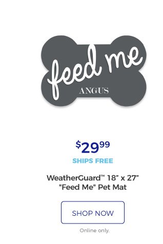 WeatherGuard™ 18x27 Feed Me Pet Mat | $29.99 | ships free | shop now | Online only.