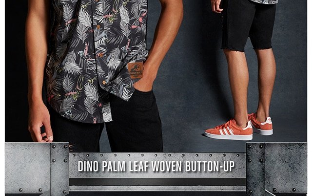 Dino Palm Leaf Woven Button-Up