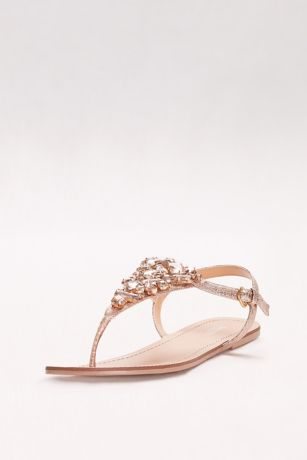 Jeweled Metallic Ankle-Strap Thong Sandals