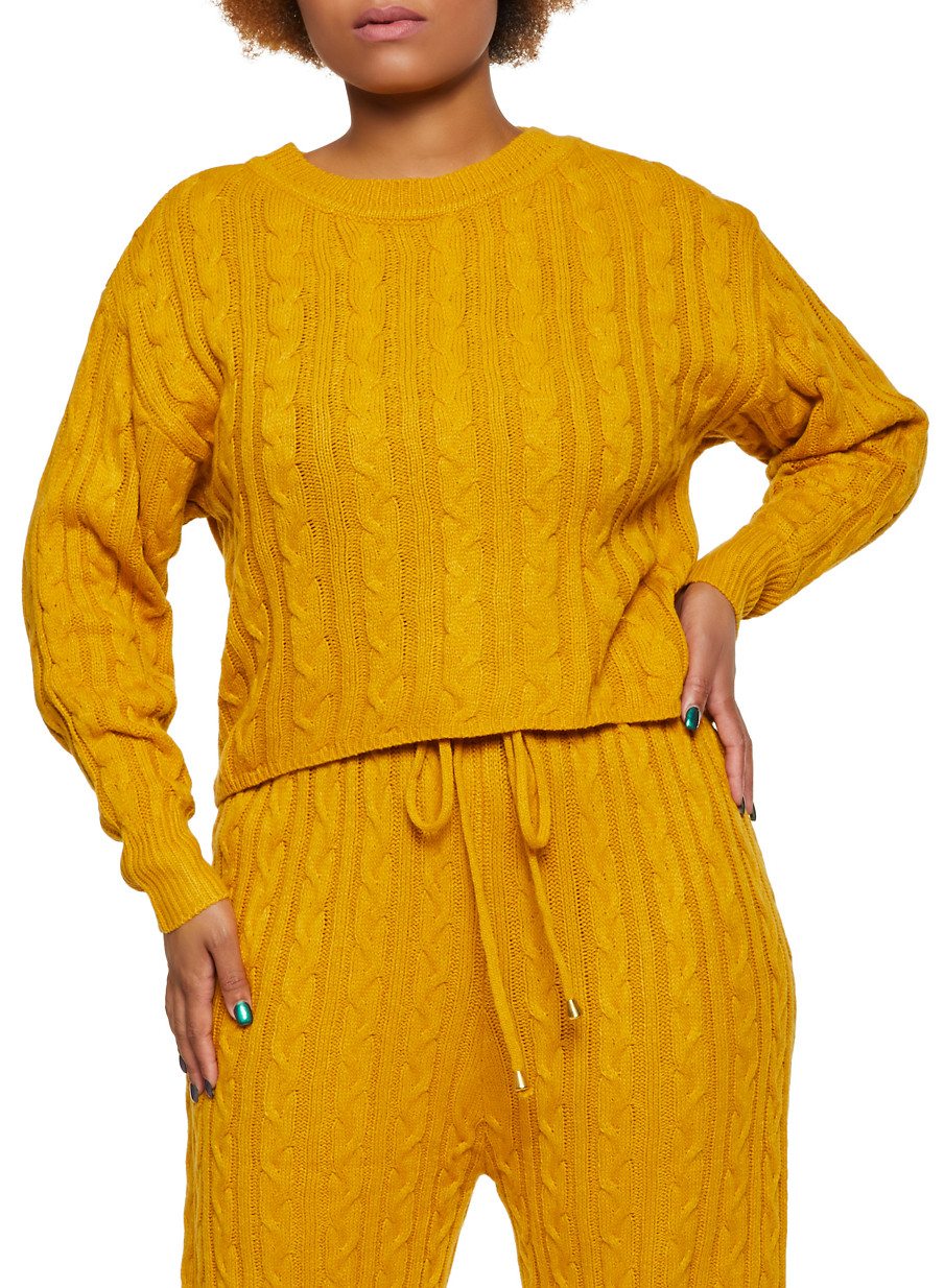 Plus Size Cable Knit Crew Neck Sweater