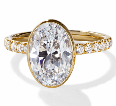 Now + Forever Lab-Grown Diamonds Oval-Cut Hidden Halo Bezel-Set Engagement Ring 3-1/2 ct tw 14K Yellow Gold