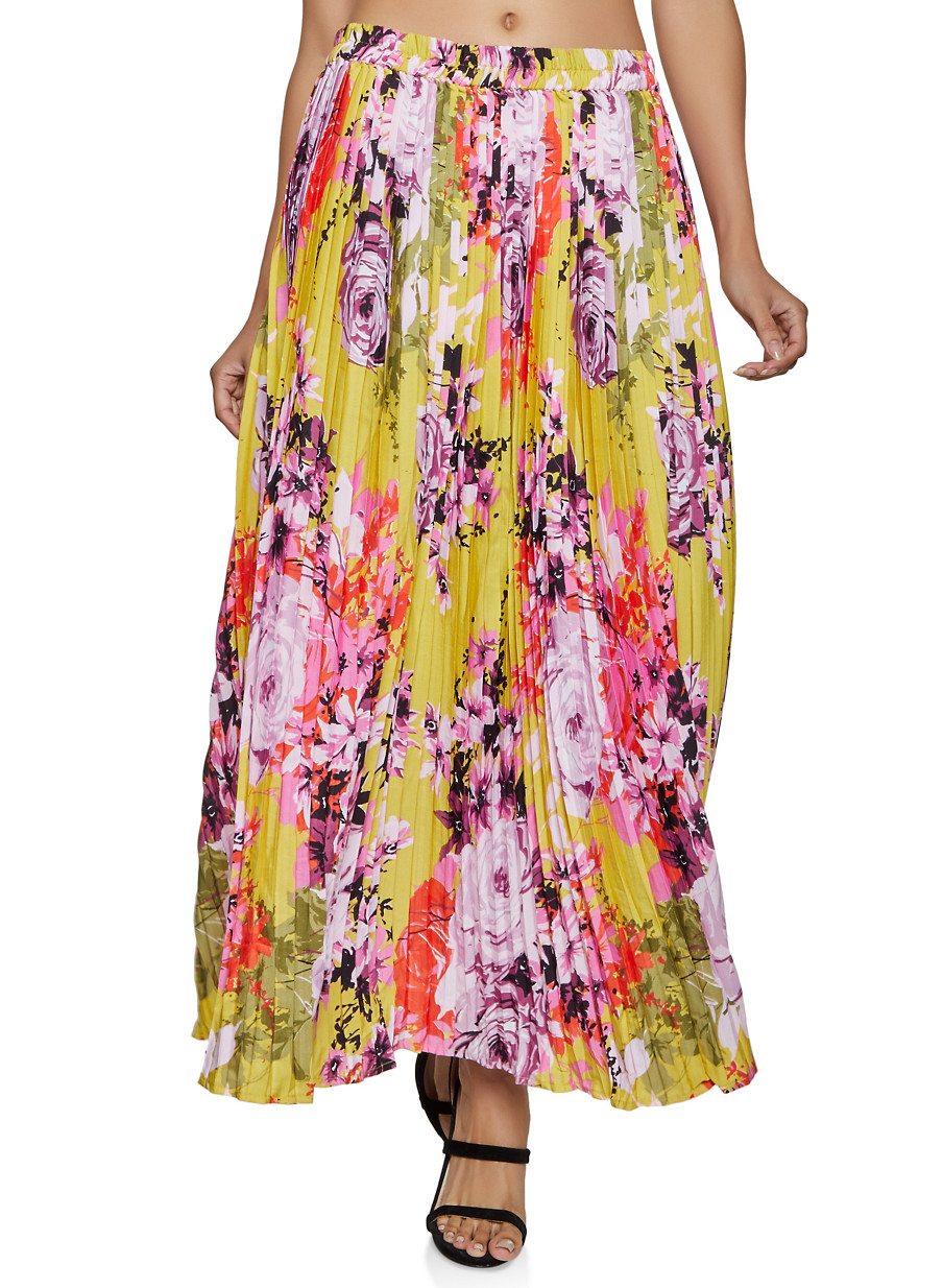 Floral Pleated Maxi Skirt