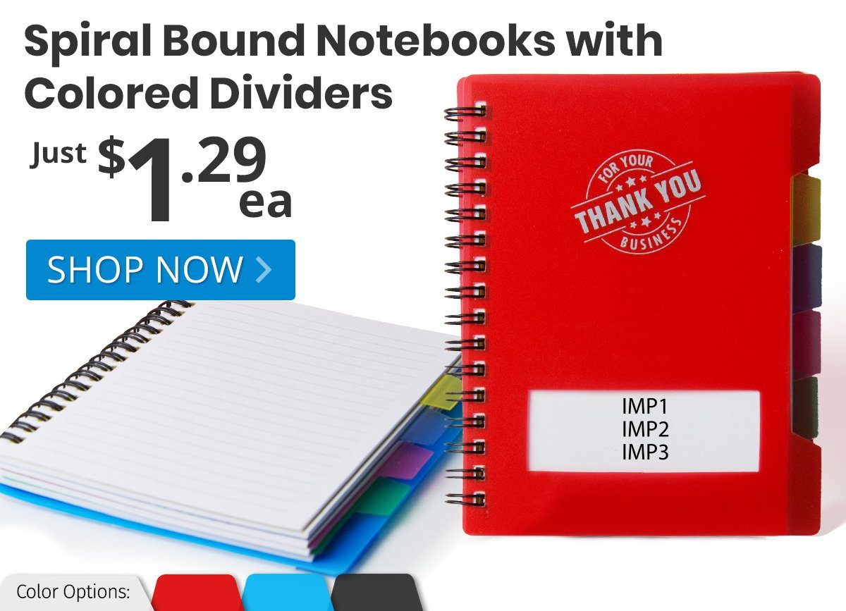 Spiral Bound Notebooks with Colored Dividers for only $1.29 each!