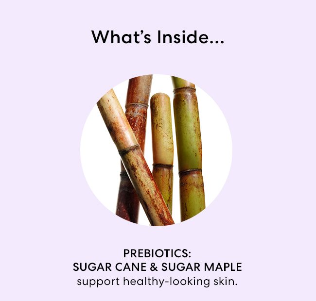 Prebiotics: Sugar Cane & Sugar Maple support healthy-looking skin.