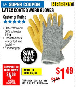 Latex Coated Work Gloves Medium