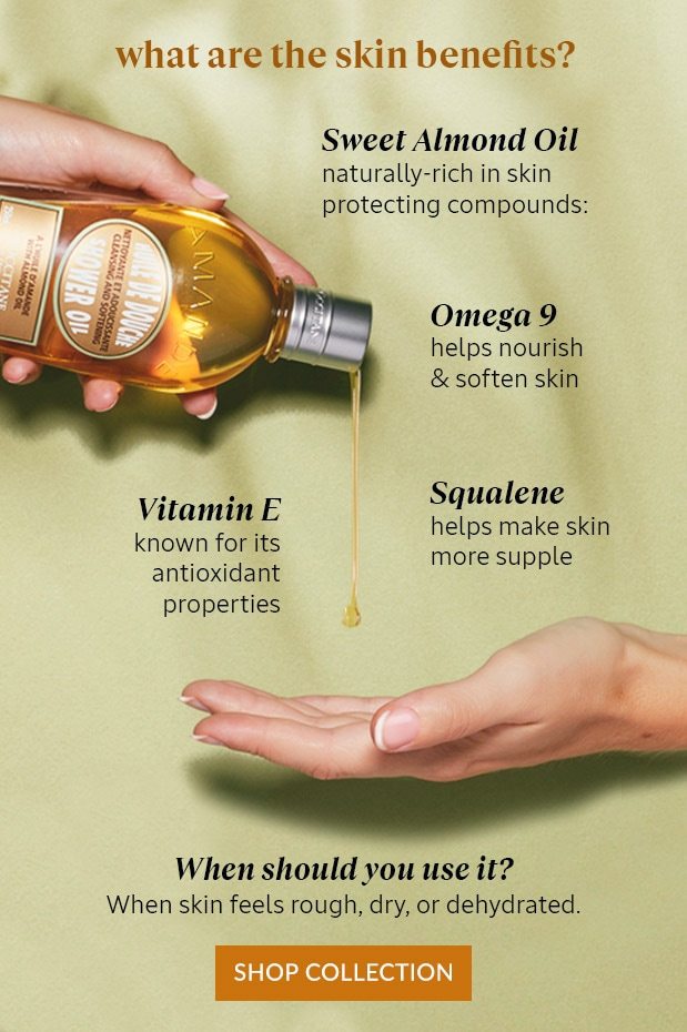 SKIN BENEFITS OF SWEET ALMOND OIL. SHOP COLLECTION