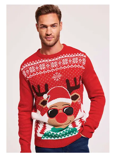 Mens Red Rudolph Novelty Christmas Jumper