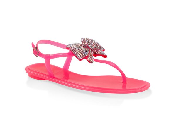 Rhinestone Bow Jelly Thong Sandals