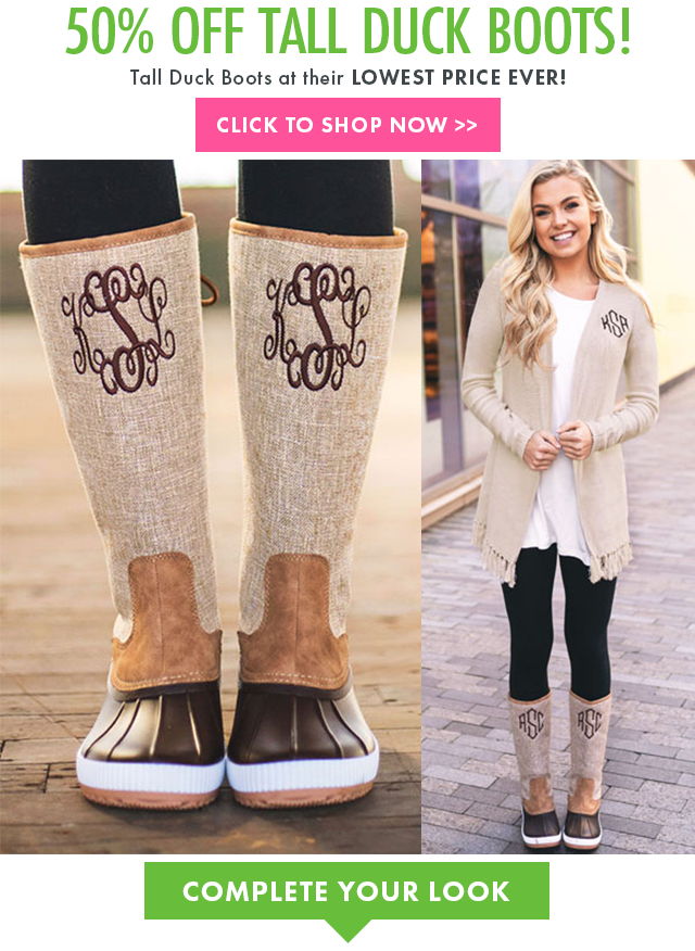 tall duck boots with monogram