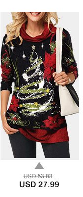 Cowl Neck Christmas Long Sleeve Star Print T Shirt