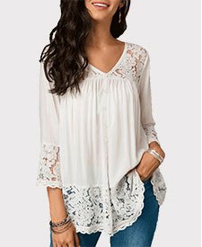 Lace Patchwork Button Up White Blouse